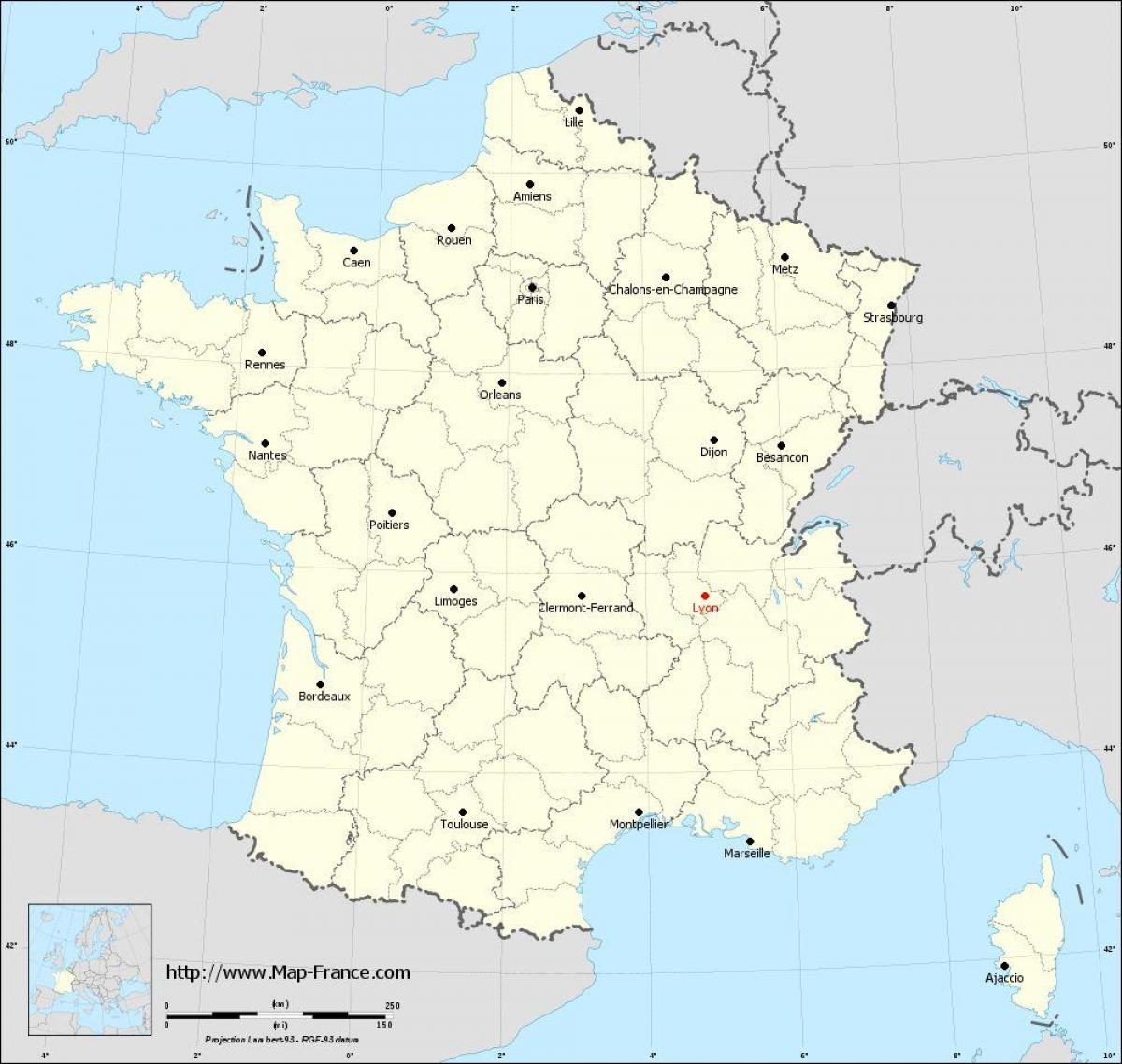 kde je Lyonu ve francii v mapě