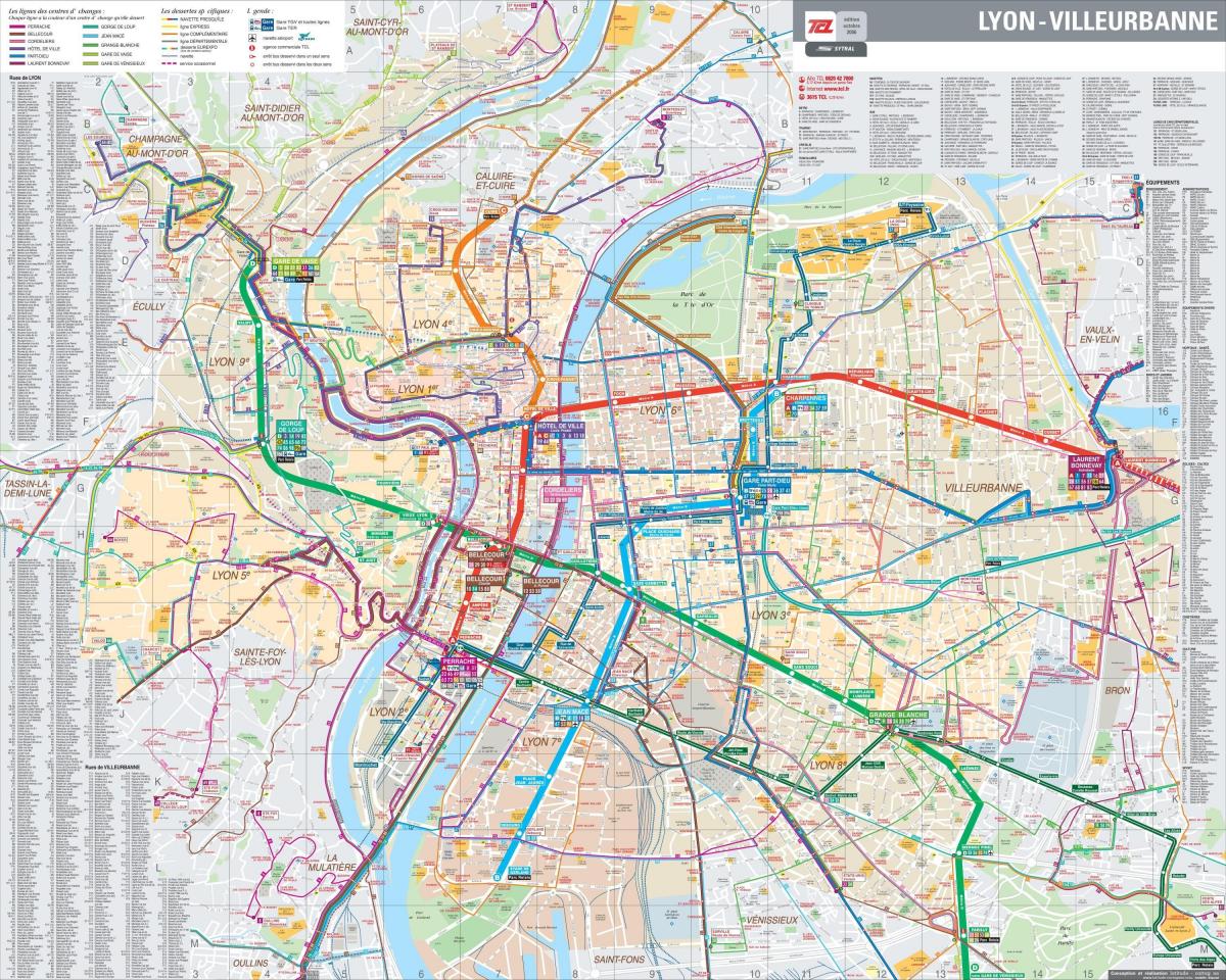 Lyon autobusové trasy mapě