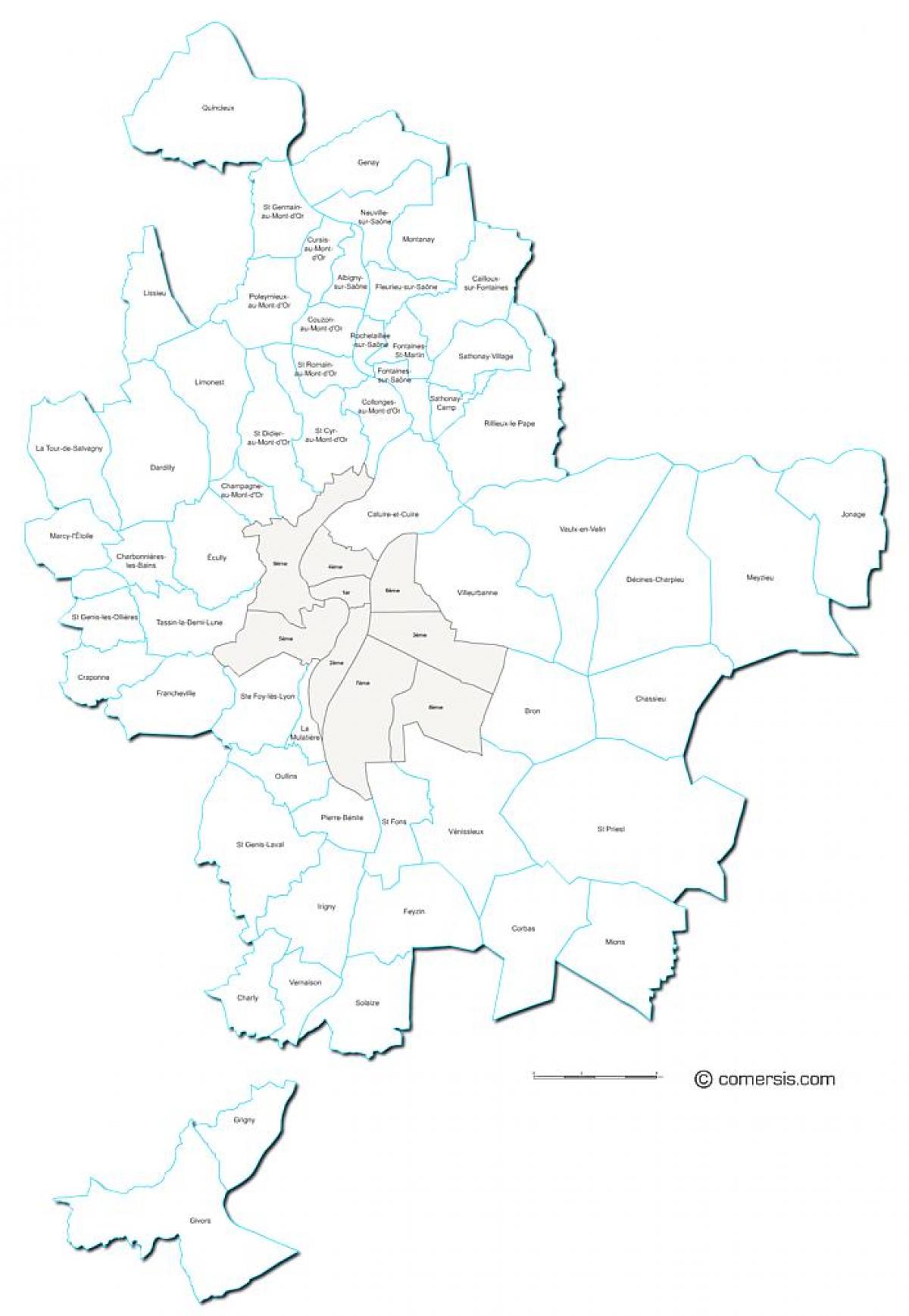 mapa francie Lyon regionu