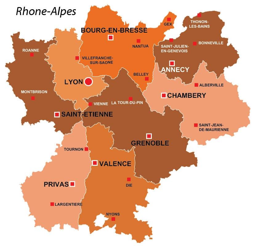 Lyon regionu francie mapě