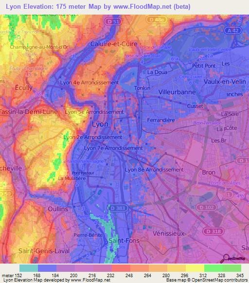 mapa topografické Lyon