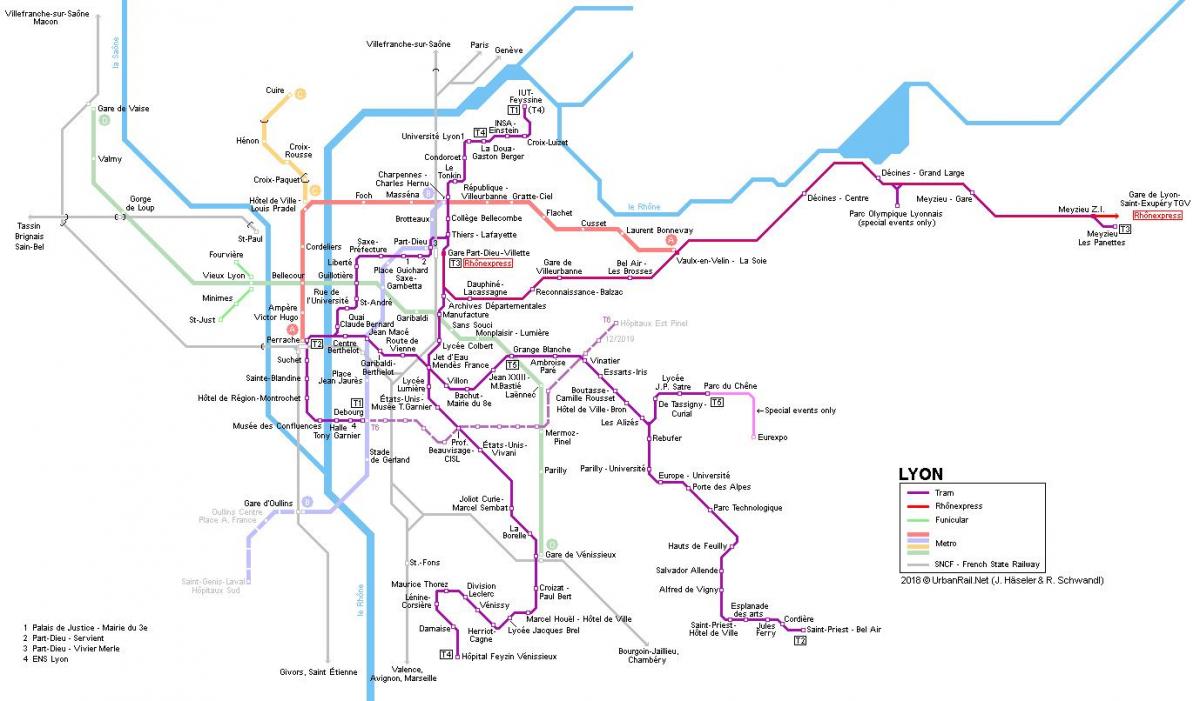 Lyon železniční mapě